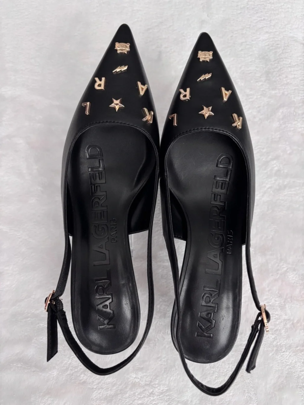 KARL LAGERFELD Sunday Black Faux Leather Slingback Kitten Heel Pump--NWOB--7.5 - Picture 3 of 15
